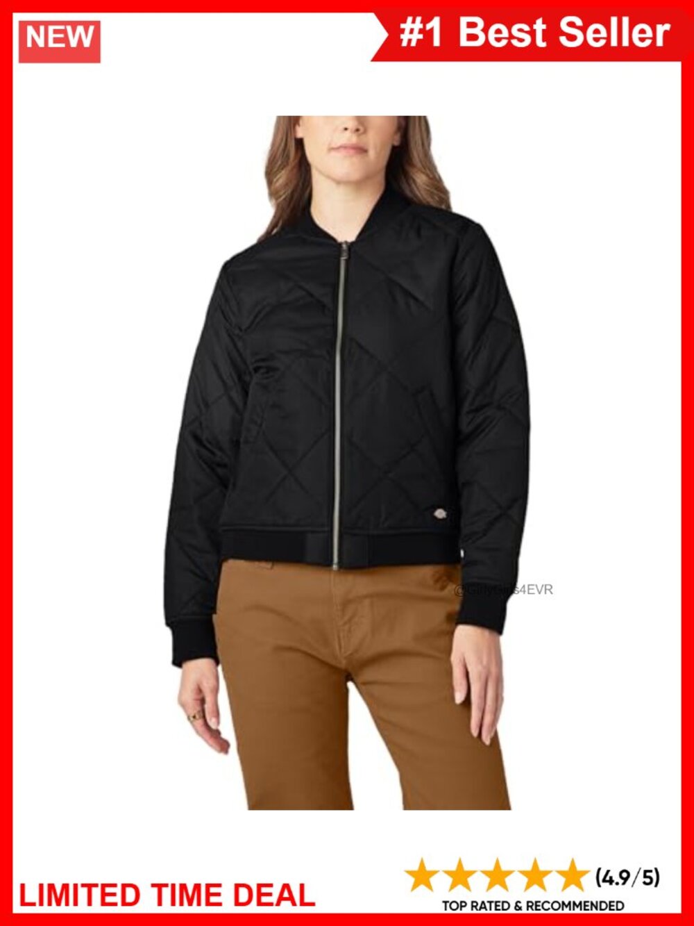 Quilted Bomber Jacket Water Repellent Ribbed Trim Long Sleeve